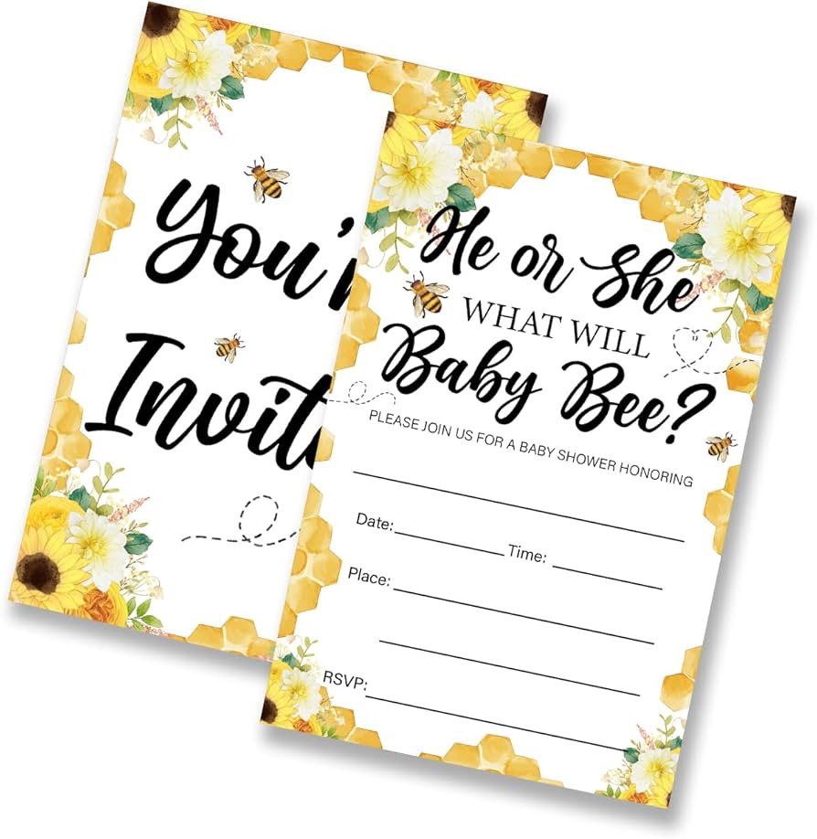 LOTHUY He or She Bee Gender Reveal Party Invitations Honeycomb Sunflower What Will Baby Bee Fill ... | Amazon (US)