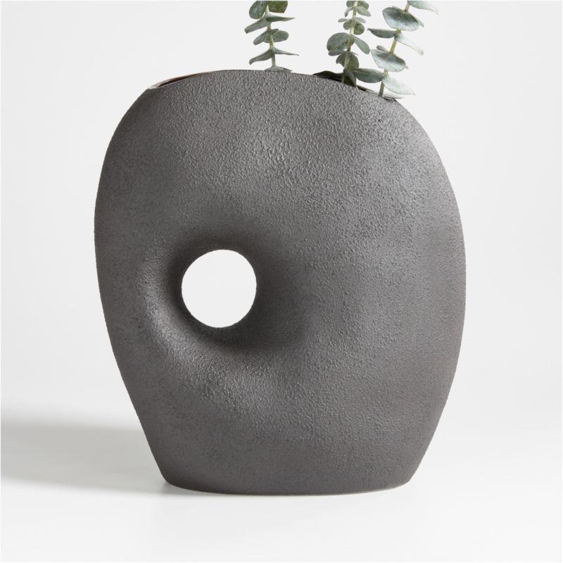 Clyborne Textured Black Ceramic Vase with Hole + Reviews | Crate & Barrel | Crate & Barrel