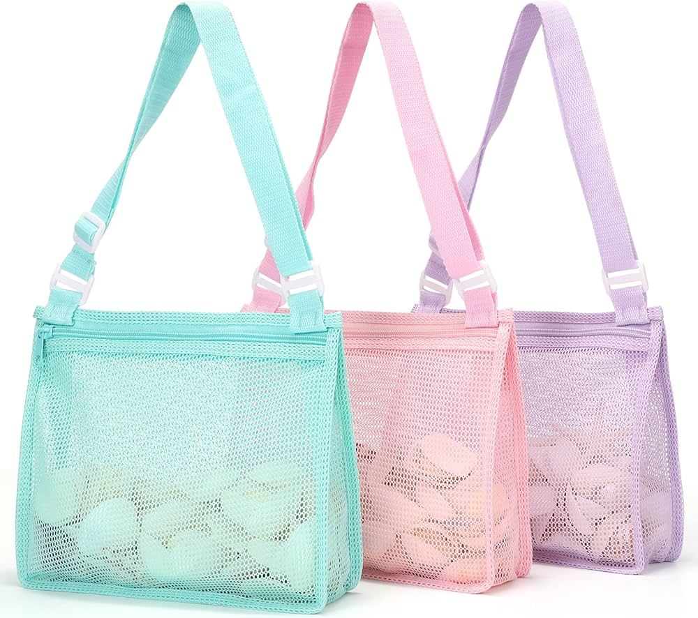 Tagitary Beach Toys Mesh Beach Bag Sand Toy Seashell Bag for Holding Shells Pool Bag with Zipper ... | Amazon (US)