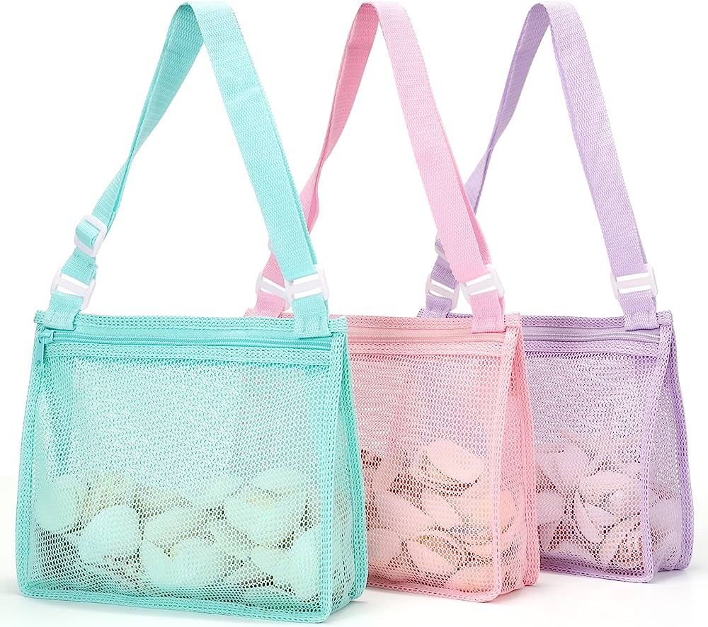 Tagitary Beach Toys Mesh Beach Bag Sand Toy Seashell Bag for Holding Shells Pool Bag with Zipper ... | Amazon (US)
