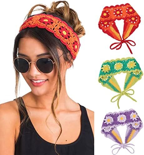 Hippie Hair Bandanas Headbands for Women- HAIMEIKANG Boho Headband Knit Hair Bands Floral Head Wrap  | Amazon (US)