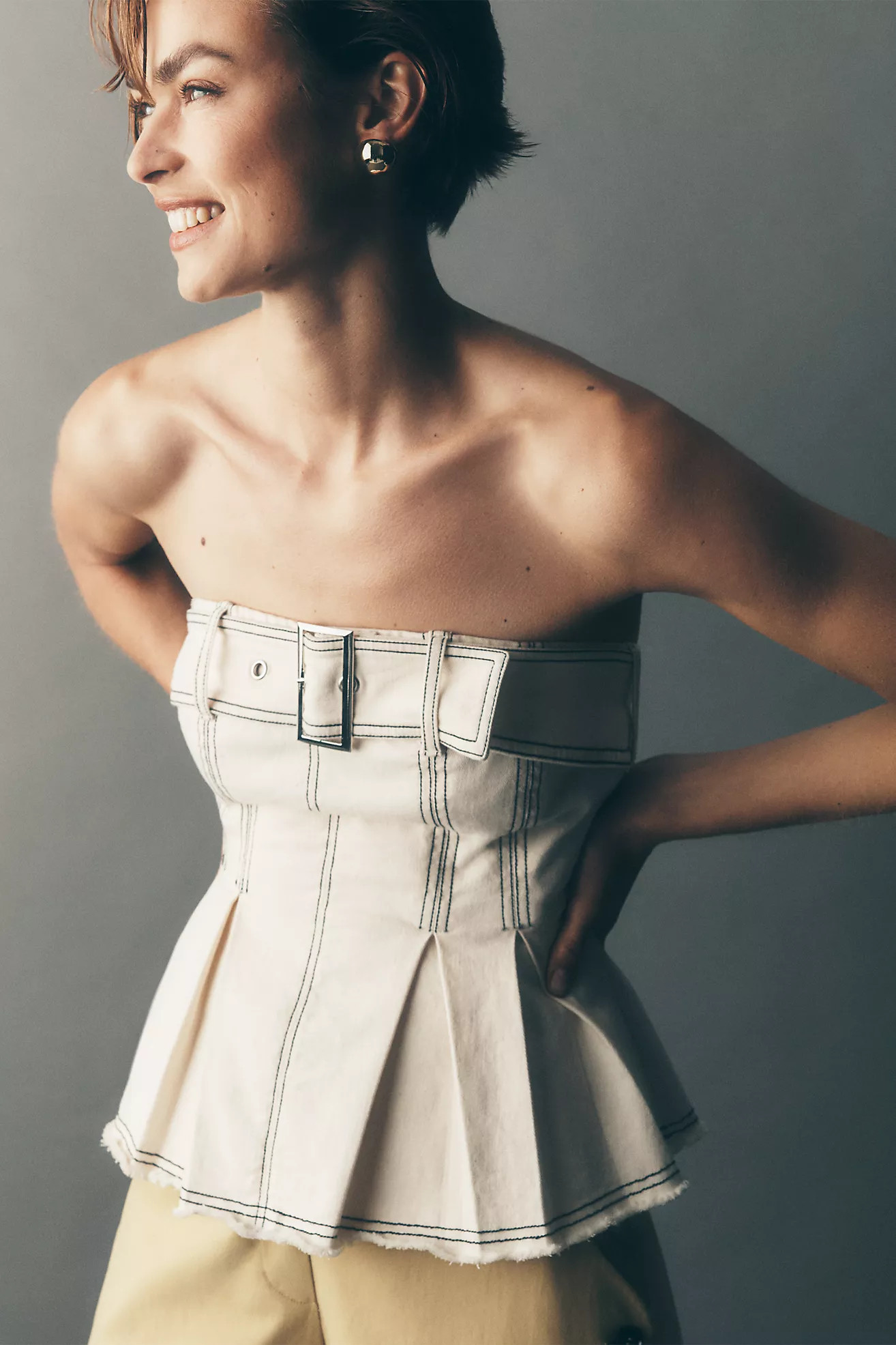 Pilcro Belted Strapless Denim Peplum Top | Anthropologie (US)