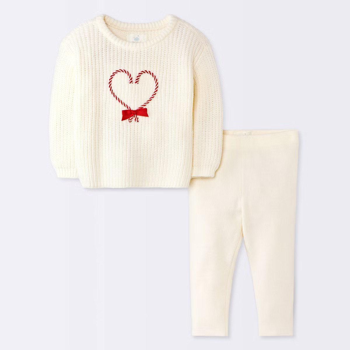 Baby Girls' 2pc Christmas Holiday Candy Cane Sweater and Pants Set - Cloud Island™ Cream 3-6M | Target