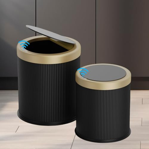2Pack Automatic Bathroom Trash Can, Touchless Motion Sensor Garbage Can with Lid, Smart Dog Proof Trash Bin, Plastic Wastebasket for Bedroom, Office, Living Room, 2.8 Gallon+3.7 Gallon (Dark Grey) | Amazon (US)