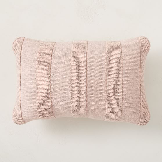 Outdoor Tufted Stripe Pillow, 12""x21"", Pink Stone | West Elm (US)