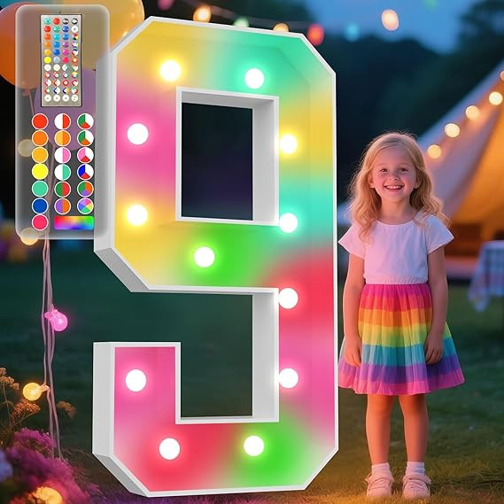 Ledido 4FT Marquee Light Up Numbers - 34 Colors Changing Marquee Numbers 4 Feet Tall with Remote,... | Amazon (US)