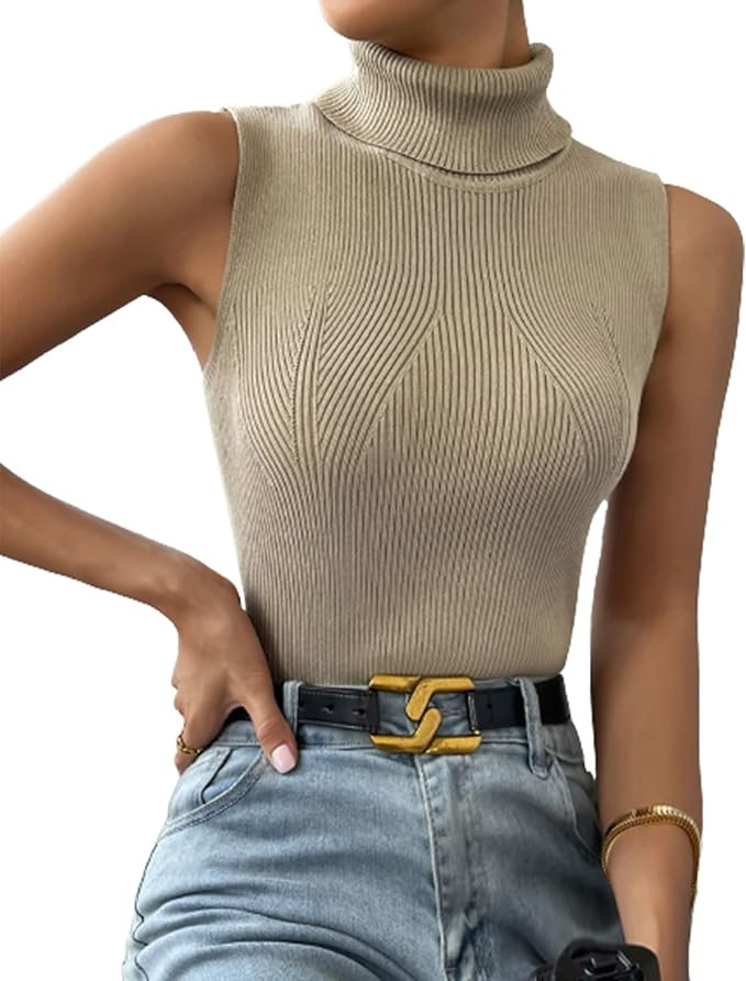 Milumia Women's Rib Knit Turtle High Neck Tank Tops Sleeveless Slim Fit Sweater Vests | Amazon (US)