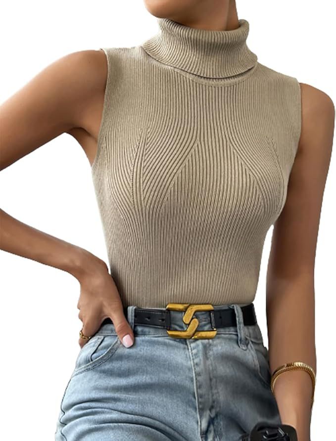 Milumia Women's Rib Knit Turtle High Neck Tank Tops Sleeveless Slim Fit Sweater Vests | Amazon (US)