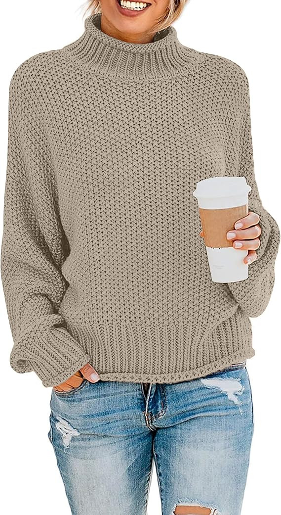 ZESICA Women's Turtleneck Batwing Sleeve Loose Oversized Chunky Knitted Pullover Sweater Jumper T... | Amazon (US)