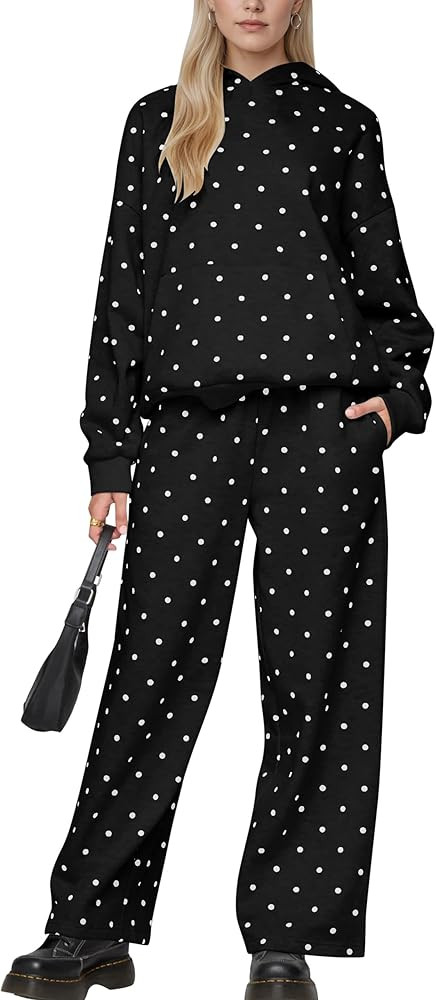Lauweion Polka Dot Set-Womens Oversized Hoodie and Wide Leg Sweatpants | Amazon (US)