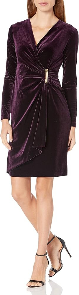 Calvin Klein Women's Velvet Long Sleeve Faux Wrap Dress | Amazon (US)