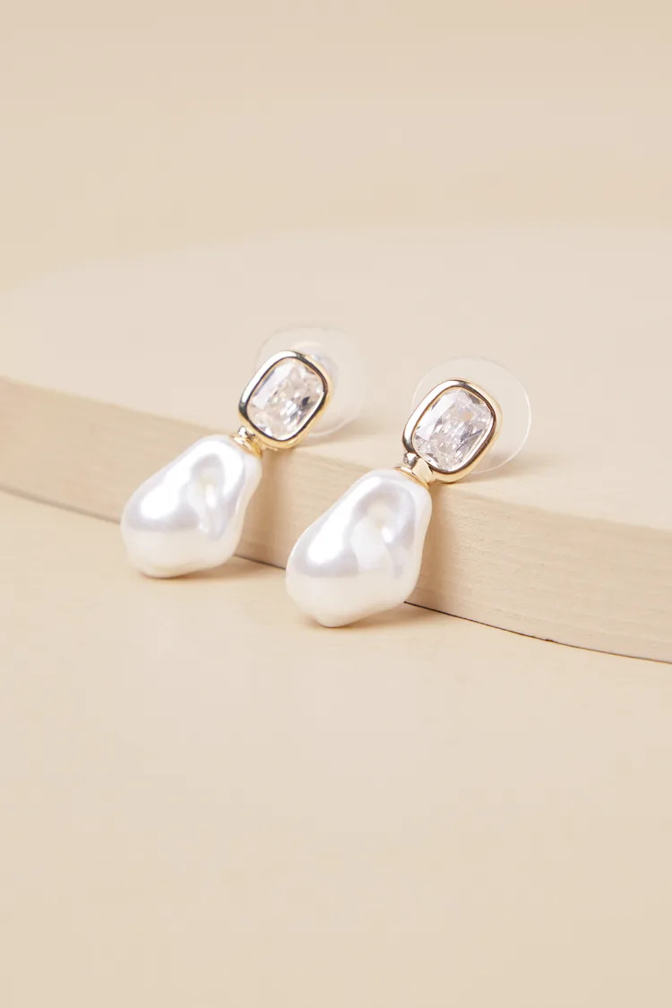 Spectacular Stance Gold Rhinestone Pearl Earrings | Lulus