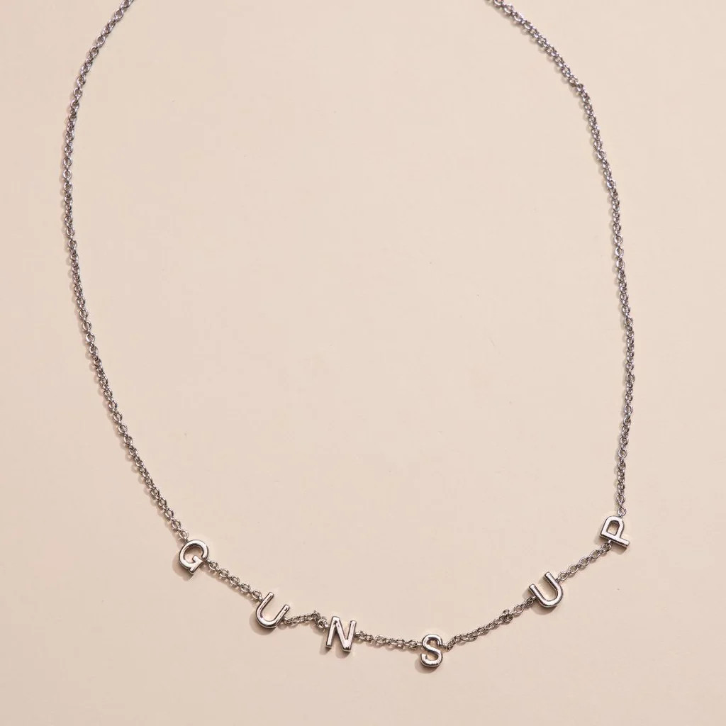 Silver Texas Tech University "Guns Up" Initial Necklace | Nickel and Suede