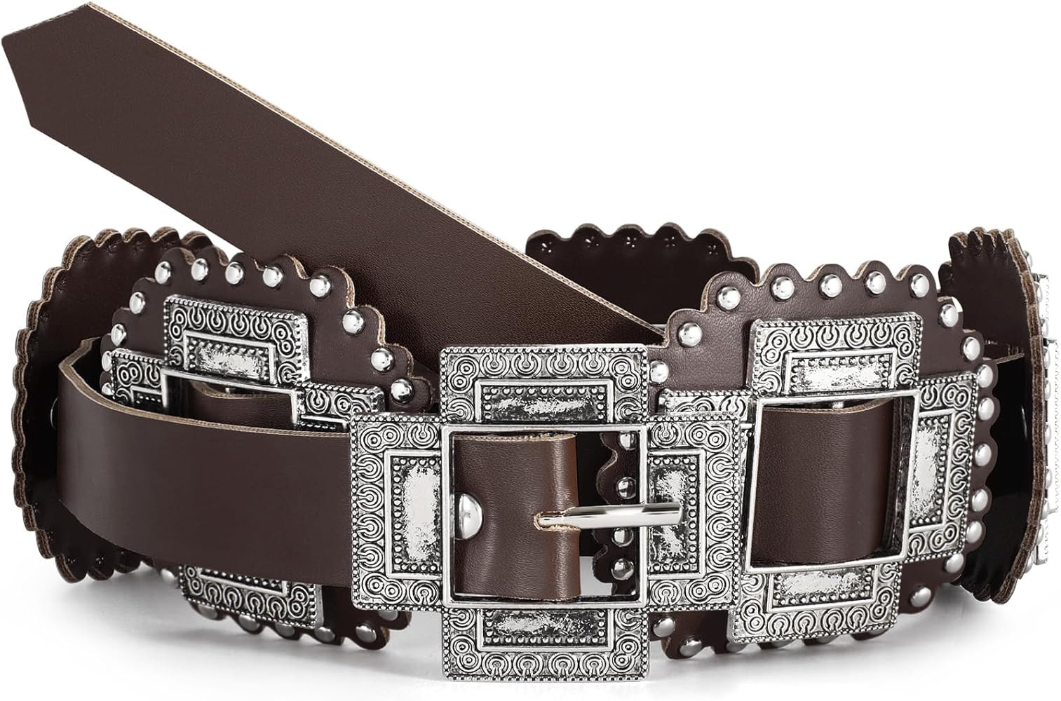 Women Western Concho Leather Belt Boho Disc Wide Belt Cowgirl Vintage Waist Belt for Jeans Dresse... | Amazon (US)