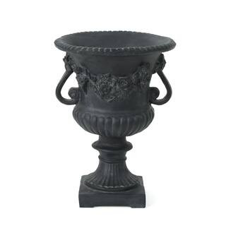 CHRISTOPHER KNIGHT HOME Isia 17.3 in. W x 24 in. H Antique Black Outdoor Lightweight Concrete Urn... | The Home Depot