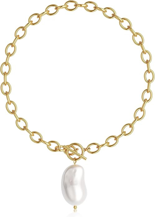 CHESKY 14K Gold Plated Chunky Necklace for Women, Trendy Paperclip Choker Necklace Statement Cros... | Amazon (US)
