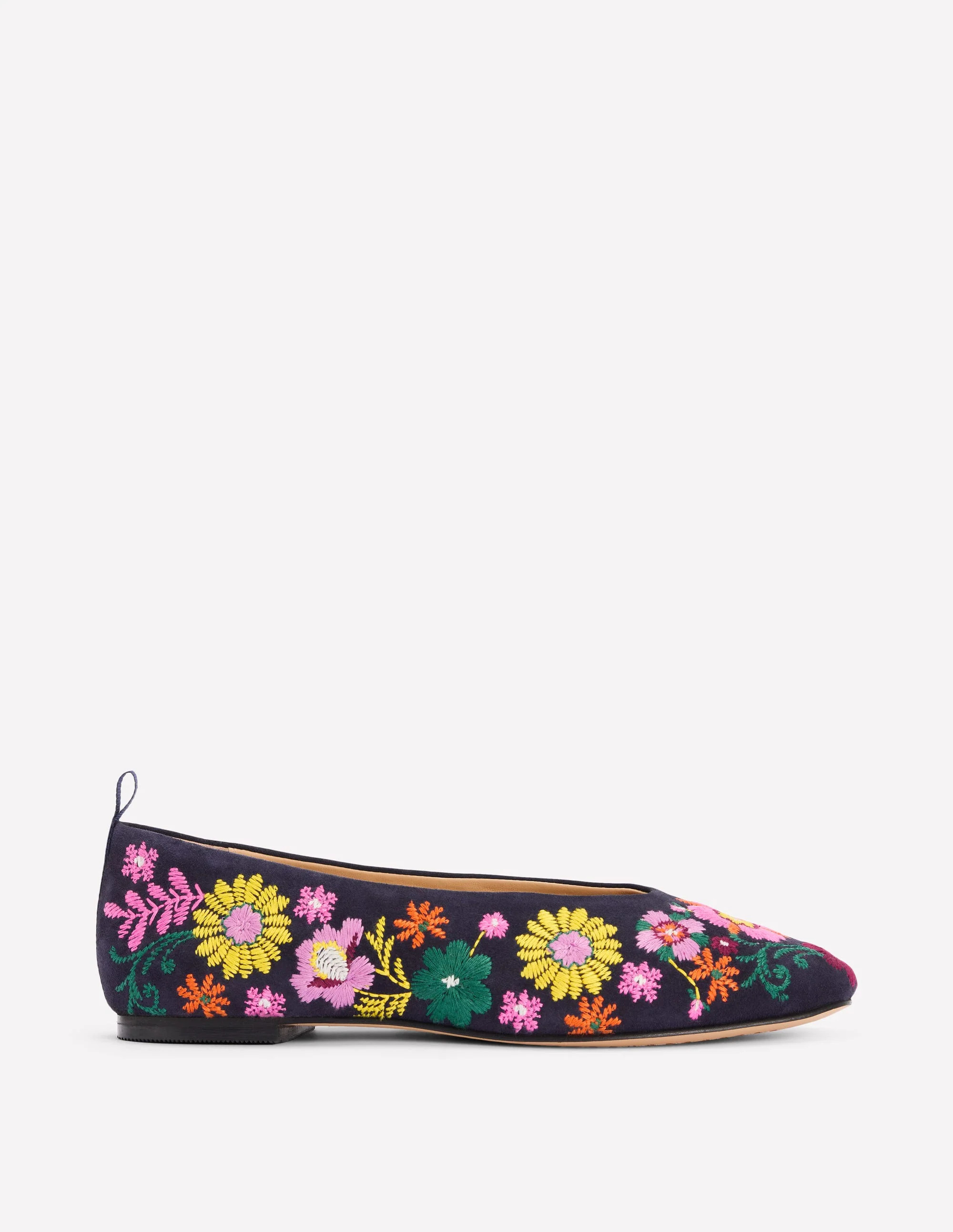 High Cut Ballet Flats-Navy/Embroidery | Boden (US)