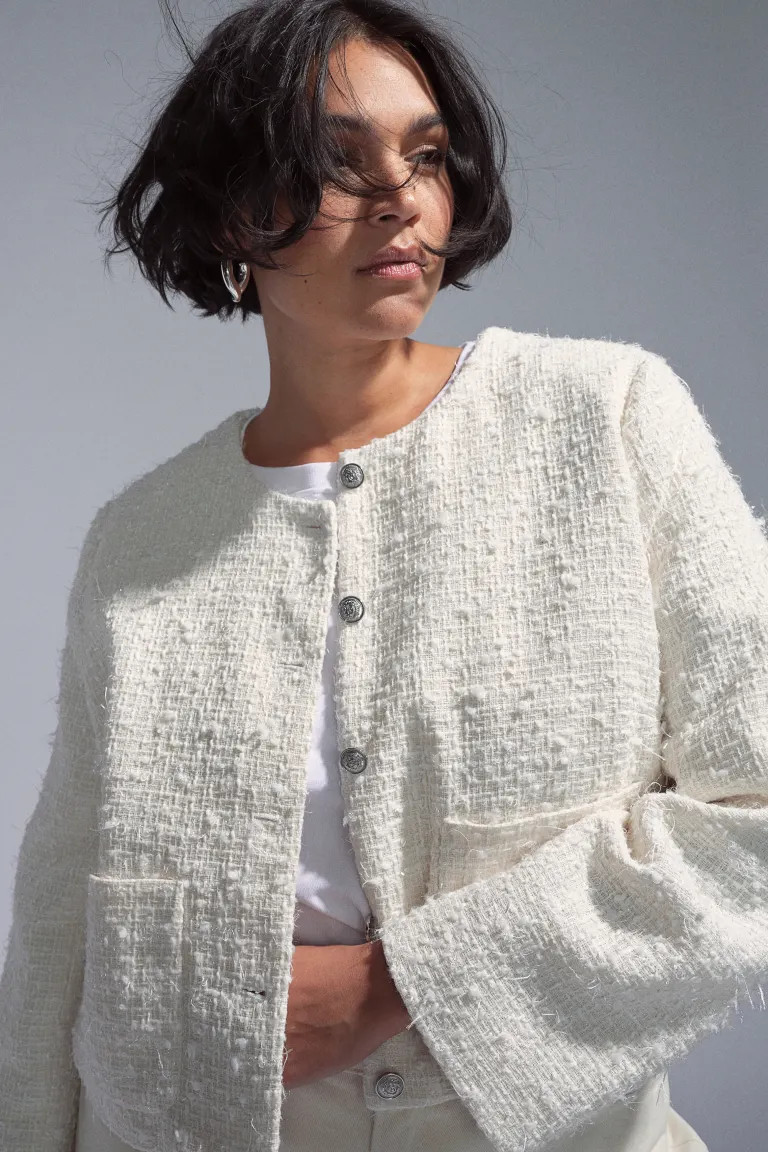 Bouclé Jacket - White - Ladies | H&M US | H&M (US + CA)