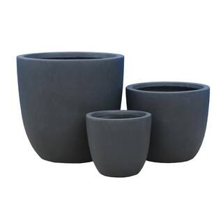 17 in. Tall Charcoal Lightweight Concrete Round Modern Seamless Outdoor Planter (Set of 3) | The Home Depot