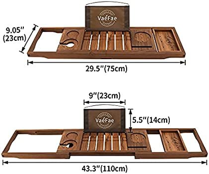 Amazon.com: Teak Bathtub Tray, Expandable Wooden Bath Tray for Tub with Wine and Book Holder, Sol... | Amazon (US)