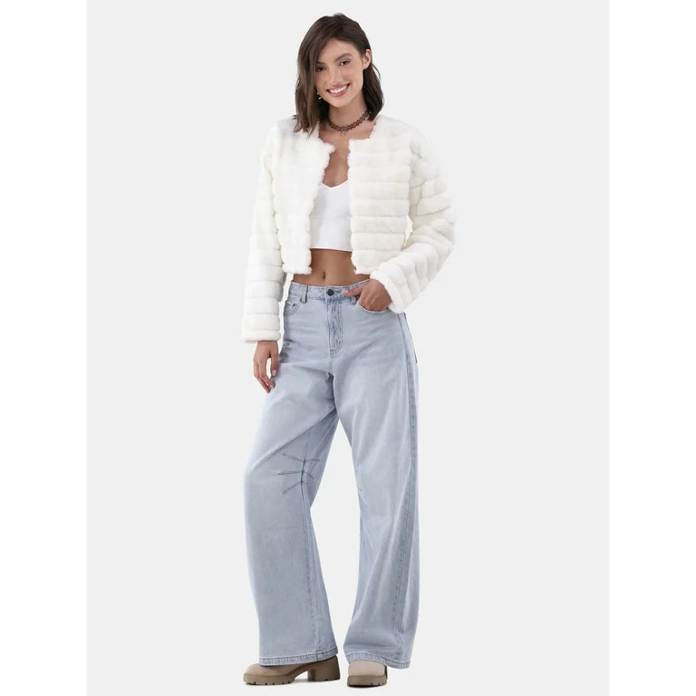 No Boundaries Quilted Faux Fur Jacket, Women's and Women's Plus | Walmart (US)