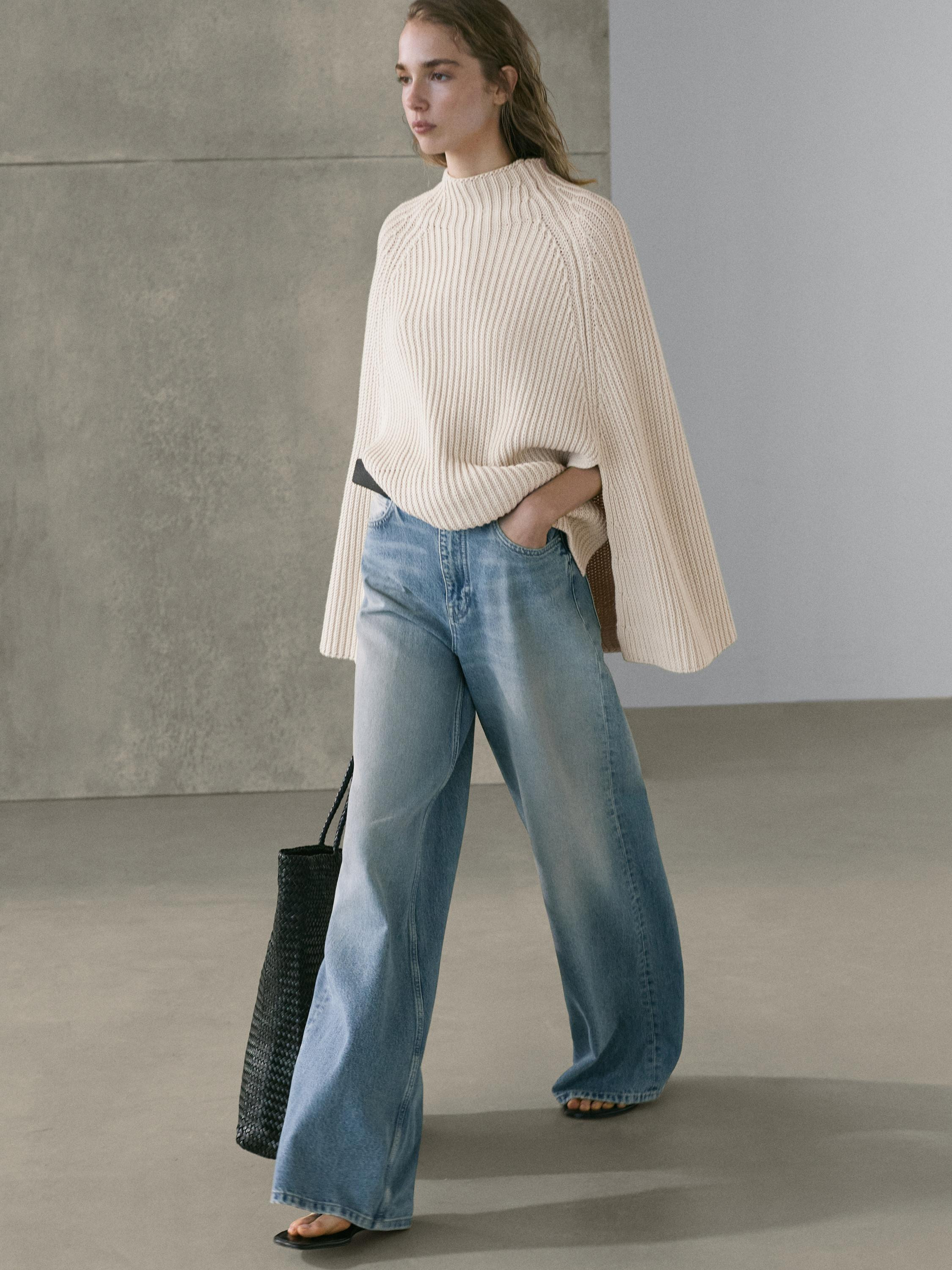 Jeans met hoge taille en wijde pijpen | Massimo Dutti NL