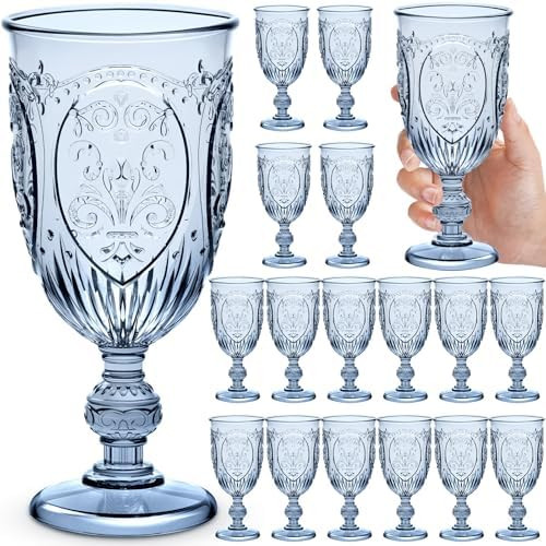 18 Pack Plastic Goblets 10oz Upgrade Vintage Water Goblet Plastic Wine Glasses Colored Retro Embo... | Amazon (US)