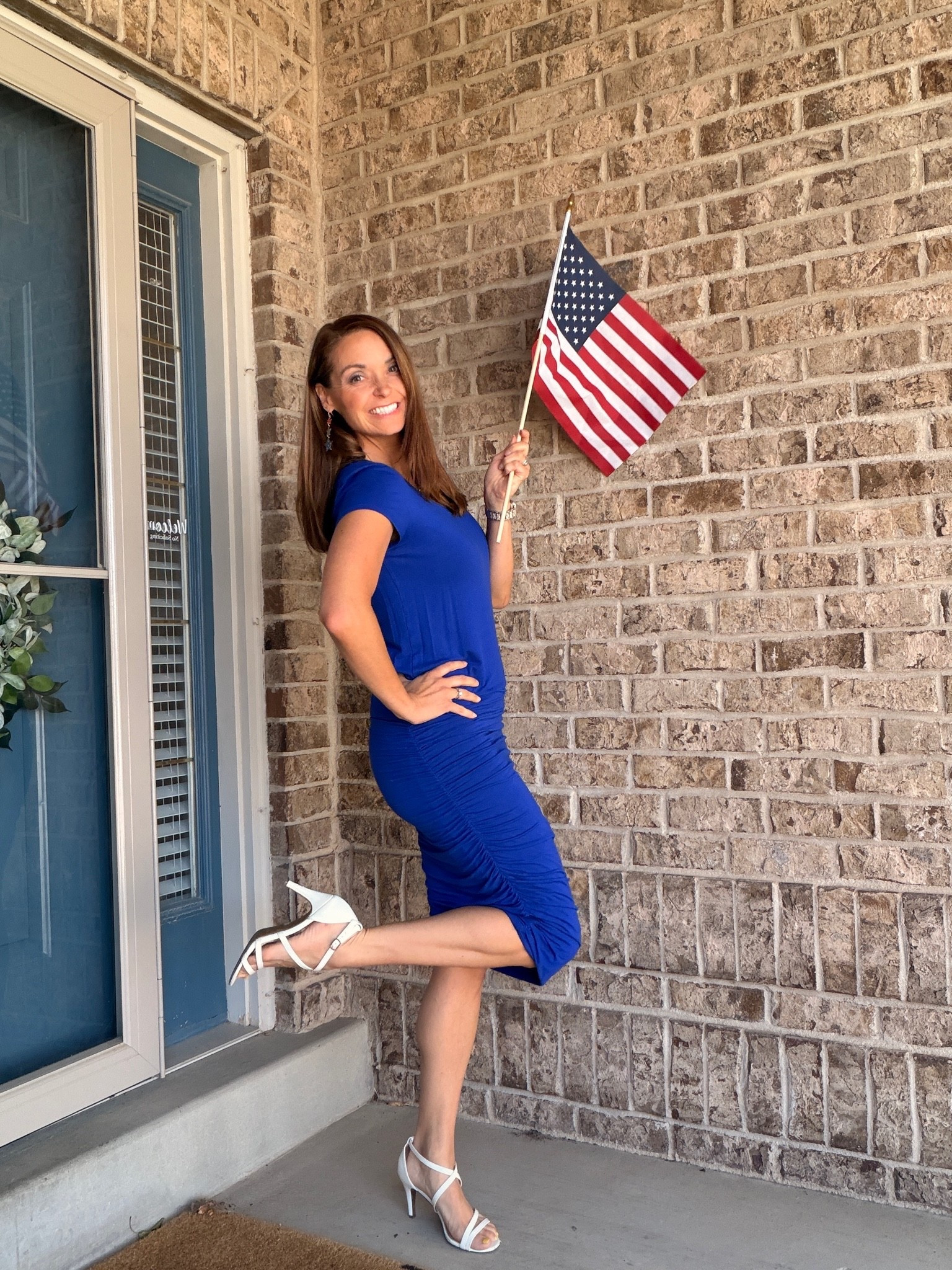 Love this dress! The ruched skirt can be just below the knee or scrunched up shorter! 
The material is so soft! It can be dressed up or down.

#LTKootd #LTKmomlife #LTKPetite