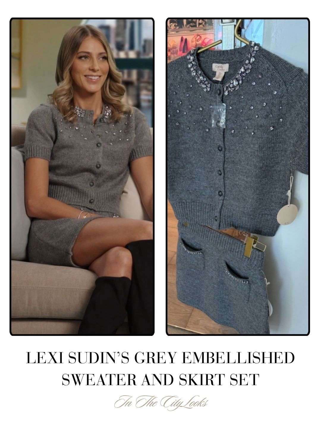 Lexi Sudin’s Grey Embellished Sweater and Skirt Set