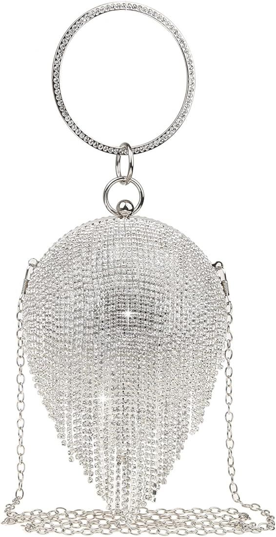 GUOZI Womens Round Ball Bag Crystal Evening Clutch Purse with Tassel, Glitter Rhinestones Handbag fo | Amazon (US)