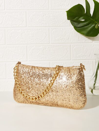 Sequin Decor Chain Baguette Bag | SHEIN