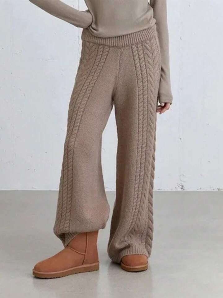 SHEIN EZwear Women's Plain Straight Loose Casual Sweater Pants | SHEIN