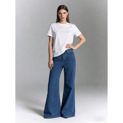 Women High Waisted Wide Leg Jeans Classic Denim Flared Pants, Blue, S | Target
