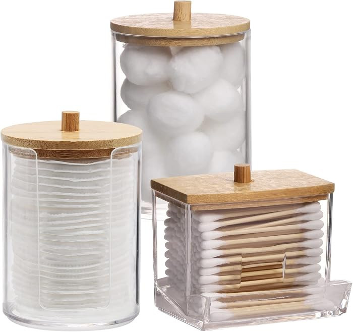 Tbestmax Bathroom Organizer Accessories Set-10 OZ Qtips Holder Storage with Bamboo Lids, Cotton B... | Amazon (US)