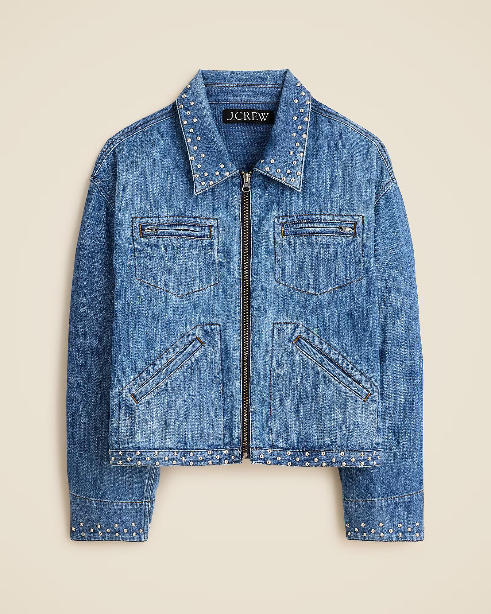 Cropped denim jacket with stud embellishments | J. Crew US