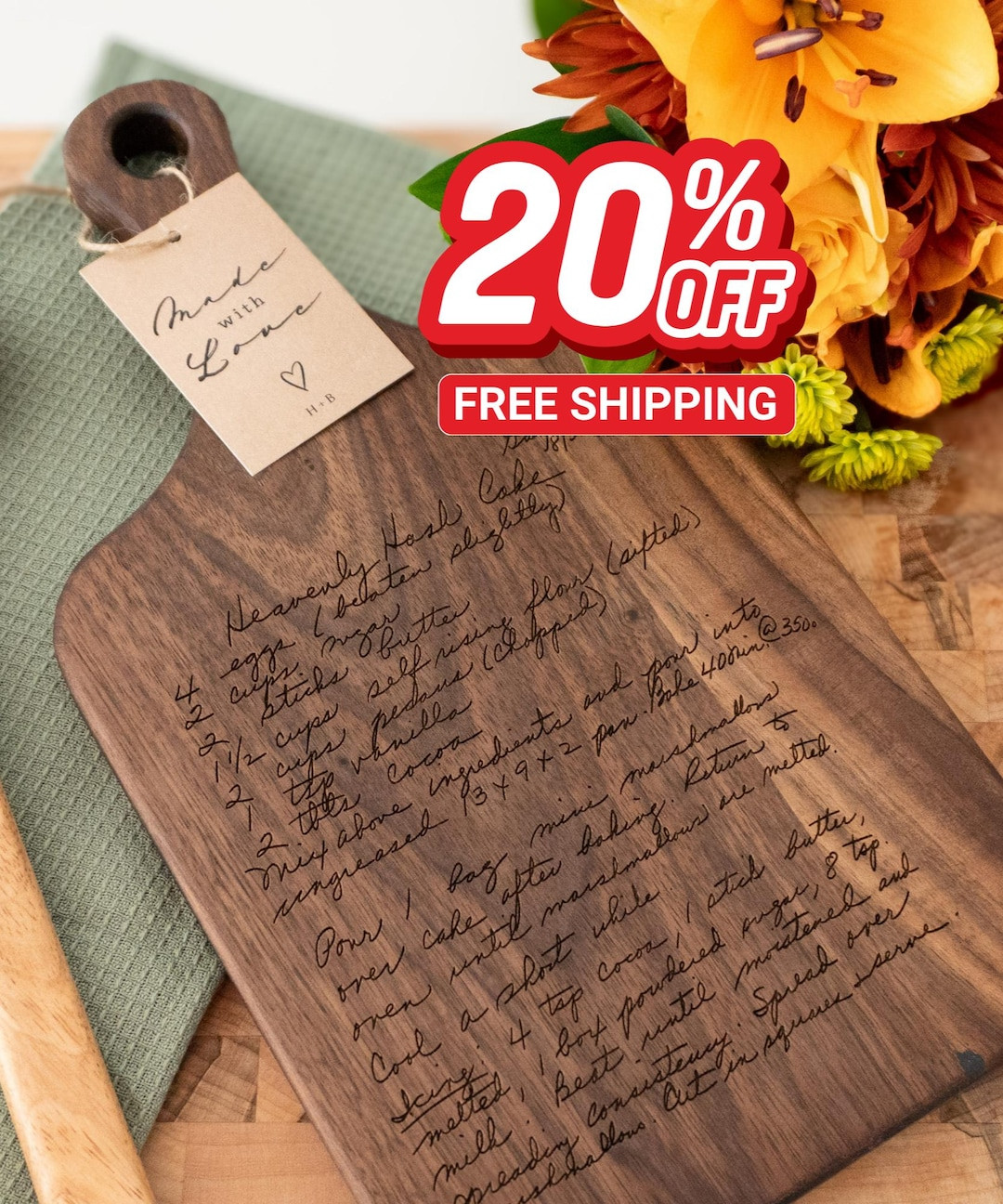 Personalized Walnut Recipe Cutting Board with Handwritten Recipe Keepsake | Etsy (Global)