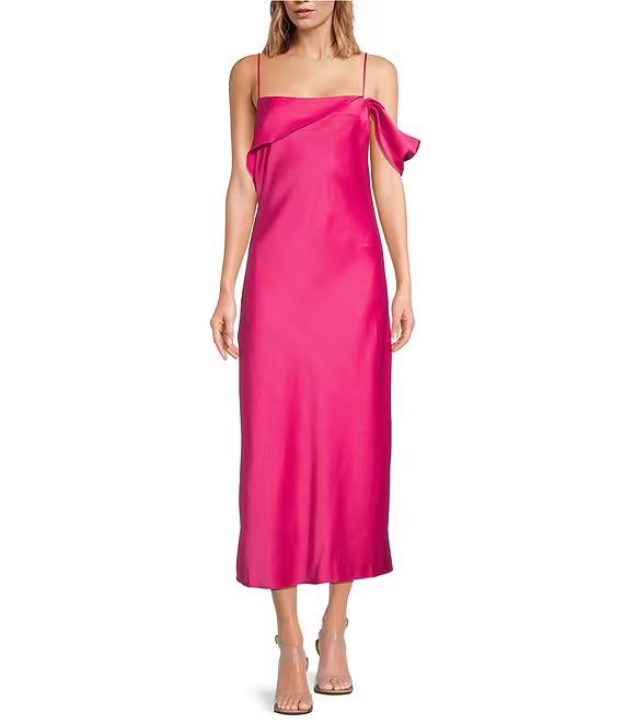 Draped Bias Square Neck Sleeveless Midi Slip Dress | Dillard's