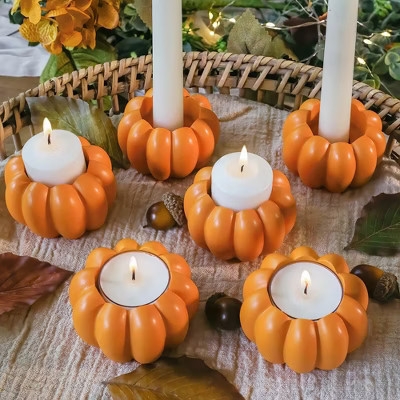 Kate Aspen Pumpkin 2 in 1 Tealight/Candlestick Holder (Set of 6) - Orange | 25362OR | Target