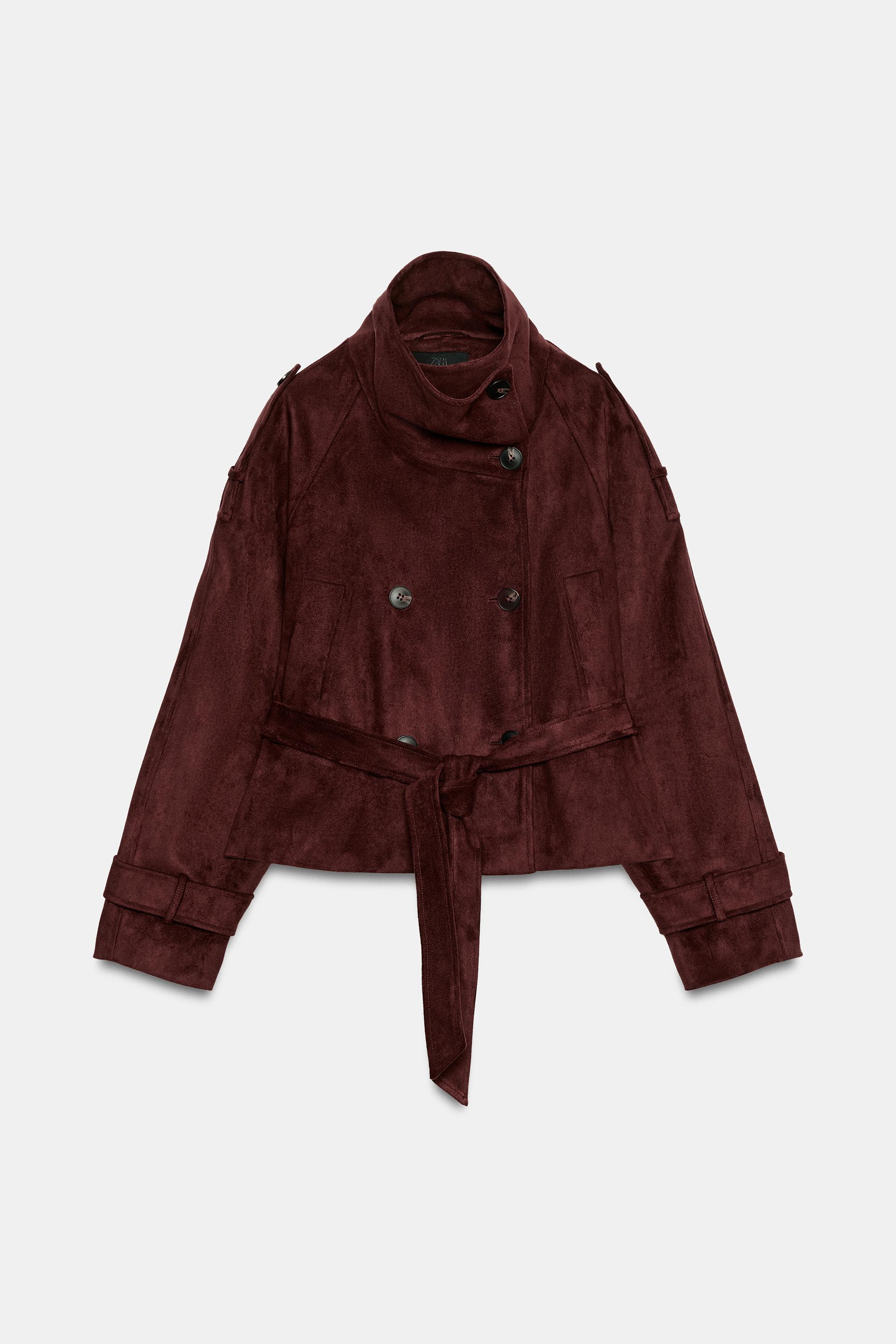 Zara - Faux Suede Belted Jacket - Eggplant - M - Woman | Zara US