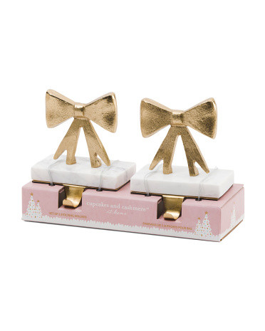 Set Of 2 Bow Stocking Holders On Marble Base | TJ Maxx