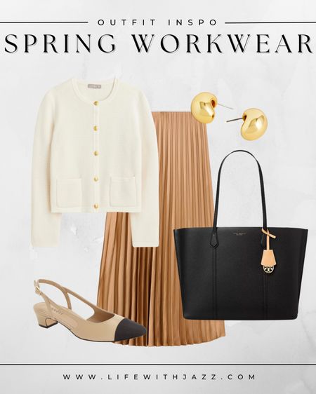 Spring workwear outfit inspo 🤍 

- I recommend J.Crew items for the quality, but have also linked to other similar styles below 

J.Crew  / spring style / office outfits / pleated skirt / sweater jacket / cap toe / slingbacks / leather tote bag 

#LTKSeasonal #LTKstyletip #LTKworkwear