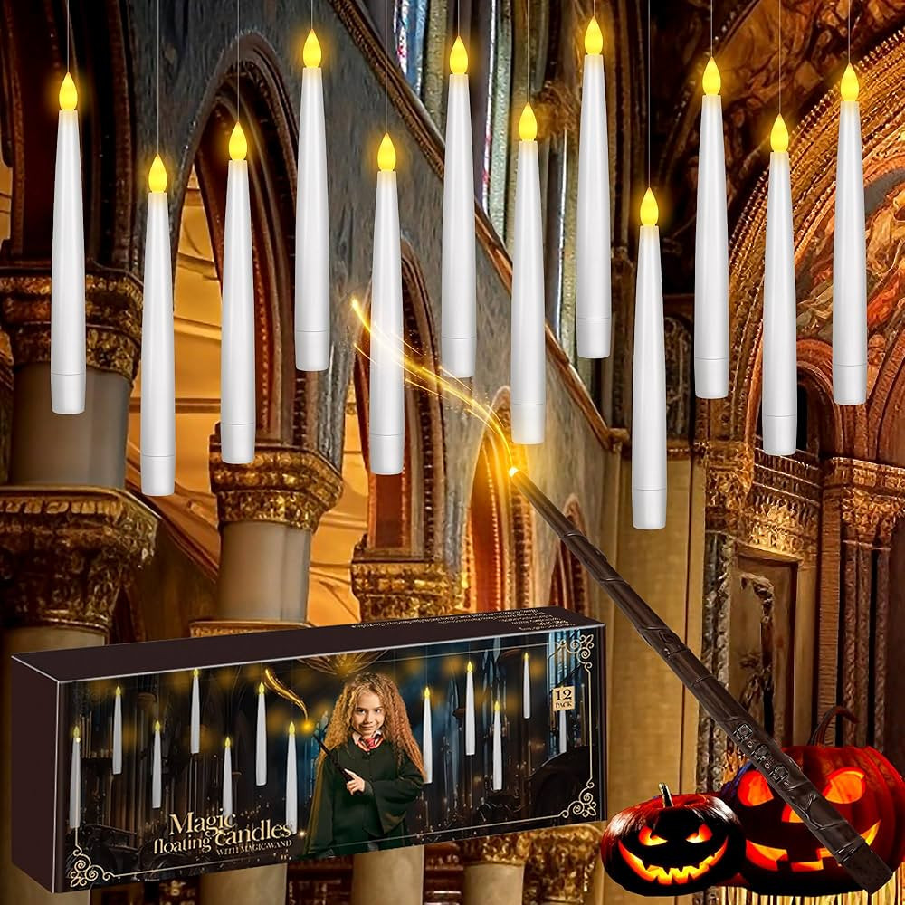 Floating Candles with Wand Halloween Decor, 12 Pcs Magic Hanging Candles with Wand Remote, Flicke... | Amazon (US)