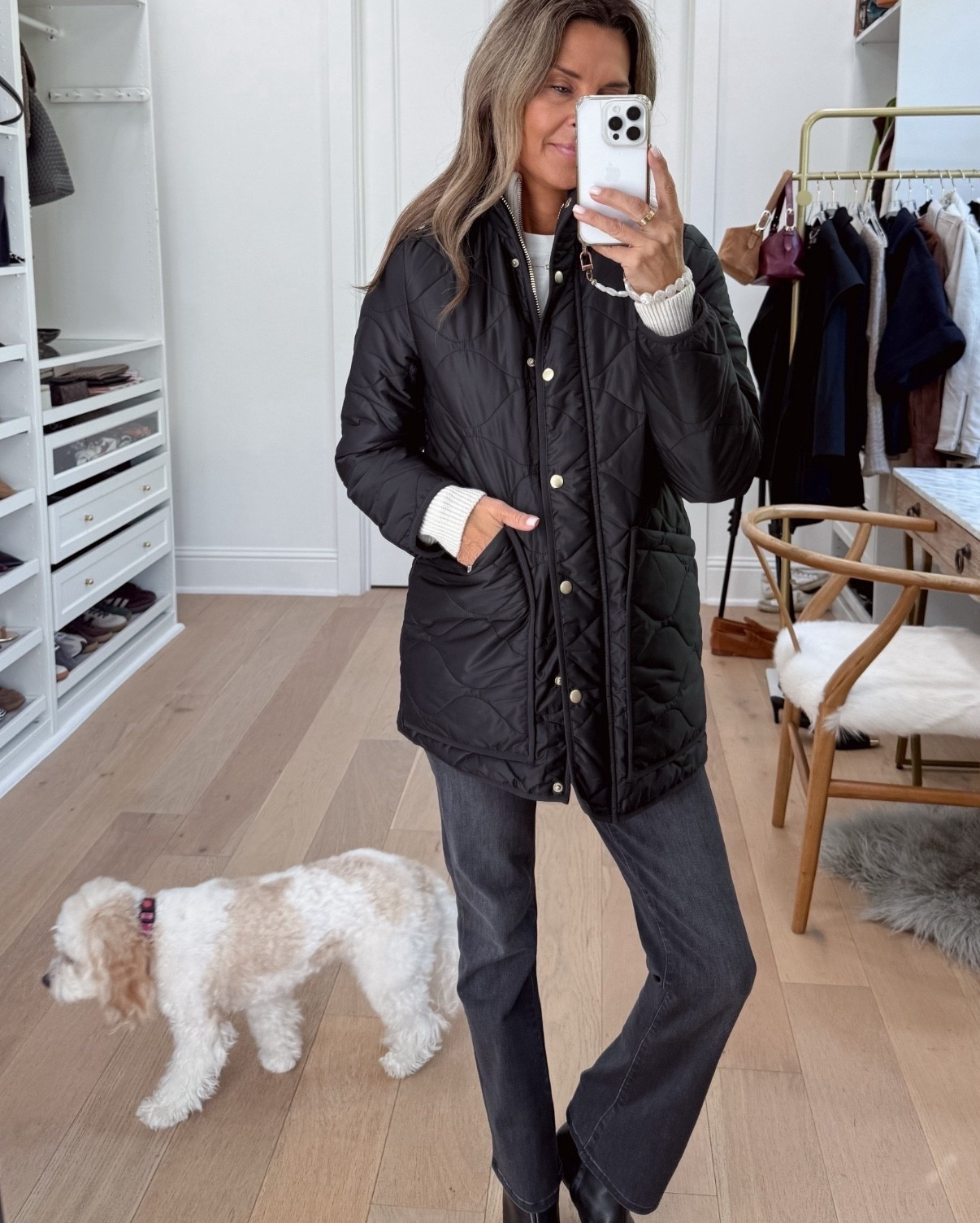 Quince quilted Jacket is a new favorite! Wearing XS, a little tight in shoulders, would like a small better. 6 other colors available. So good! 
-I size up 1 size in jeans 
-boots TTS 

#LTKFindsUnder100 #LTKStyleTip #LTKOver40