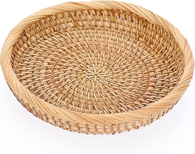 Hipiwe Small Woven Wicker Basket - 7.6" Round Entryway Organizer for Keys, Wallet, Cell Phone & S... | Amazon (US)
