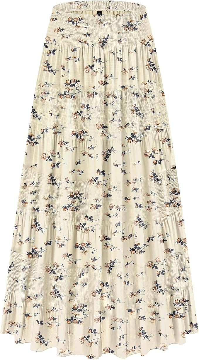 CYiNu Women's Chiffon Elastic High Waist Tiered Pleated Floral Printed A-Line Boho Long Maxi Skir... | Amazon (US)