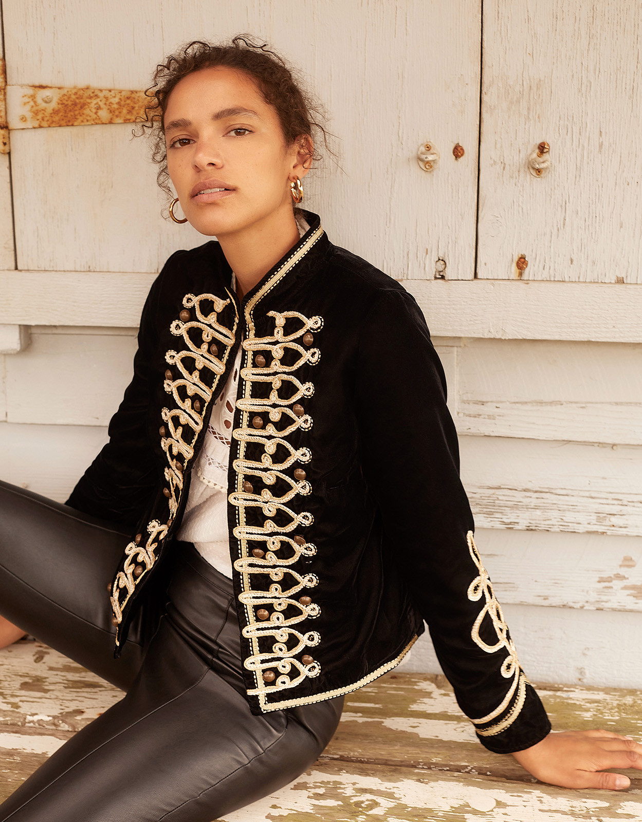 Monsoon Black (BLACK) Embroidered Velvet Military Jacket Black, in Size: 18 | Monsoon (UK)