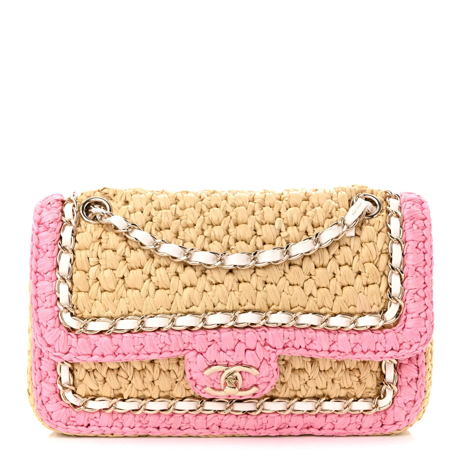 Chanel Raffia Chain Venice Beach Flap Bag Beige Pink 1884389 | FASHIONPHILE (US)