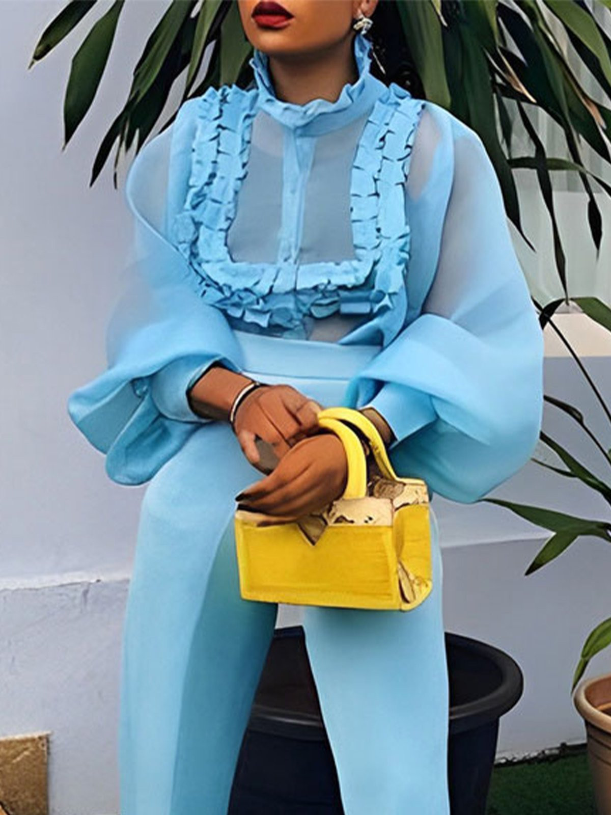 Elegant Stand Collar Regular Fit Plain Blouse | Stylewe