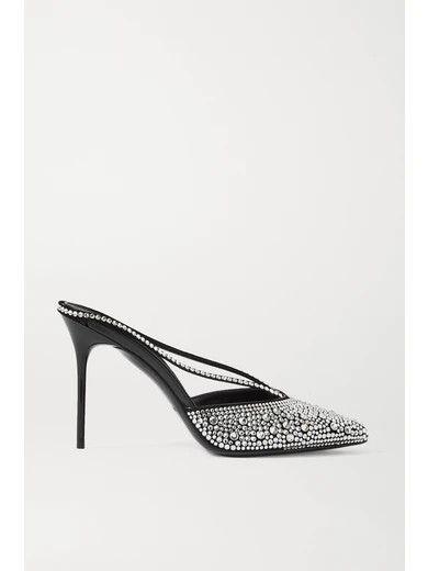 Balmain - Crystal-embellished Suede Mules - Black | NET-A-PORTER (US)