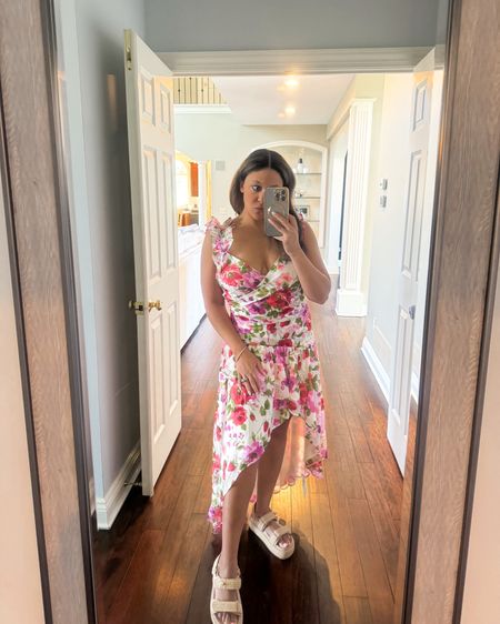 The perfect vacation dress or wedding guest dress! Wearing a M in petite and I’m 5’2. Love these sandals for spring and summer this year! 

Slingback sandals. Platform sandals. Summer dress. Spring dress. High low dress. Floral tiered dress. Abercrombie dress. 

#LTKSeasonal #LTKparties